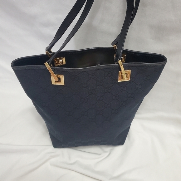 Gucci GG Monogram Canvas Tote Black Leather Trim - Picture 9 of 15